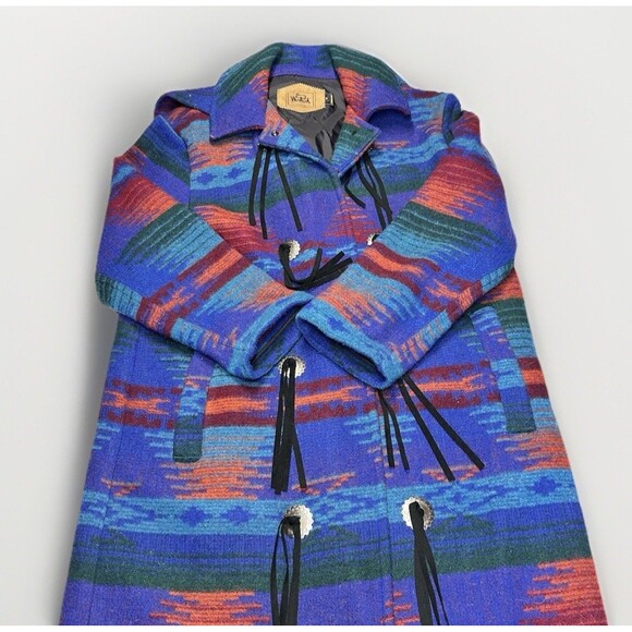 Vintage Woolrich Southwestern Blanket Coat – USA Made Wool Aztec Jacket w/ Hood - Picture 1 of 6